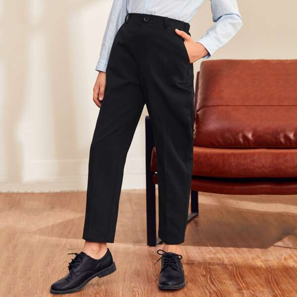 

Boys High Waist Button Fly Pants, Black