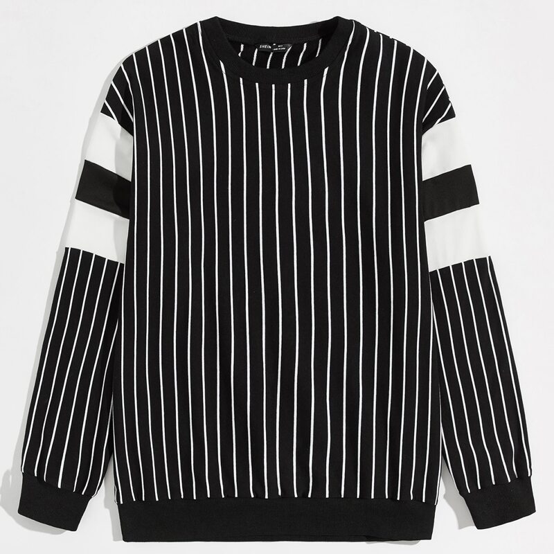 

Guys Drop Shoulder Striped Pullover, Black