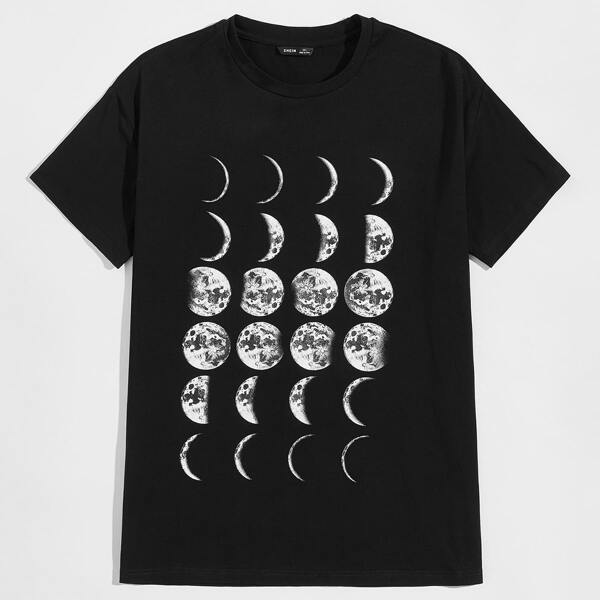 

Men Moon Print Top, Black