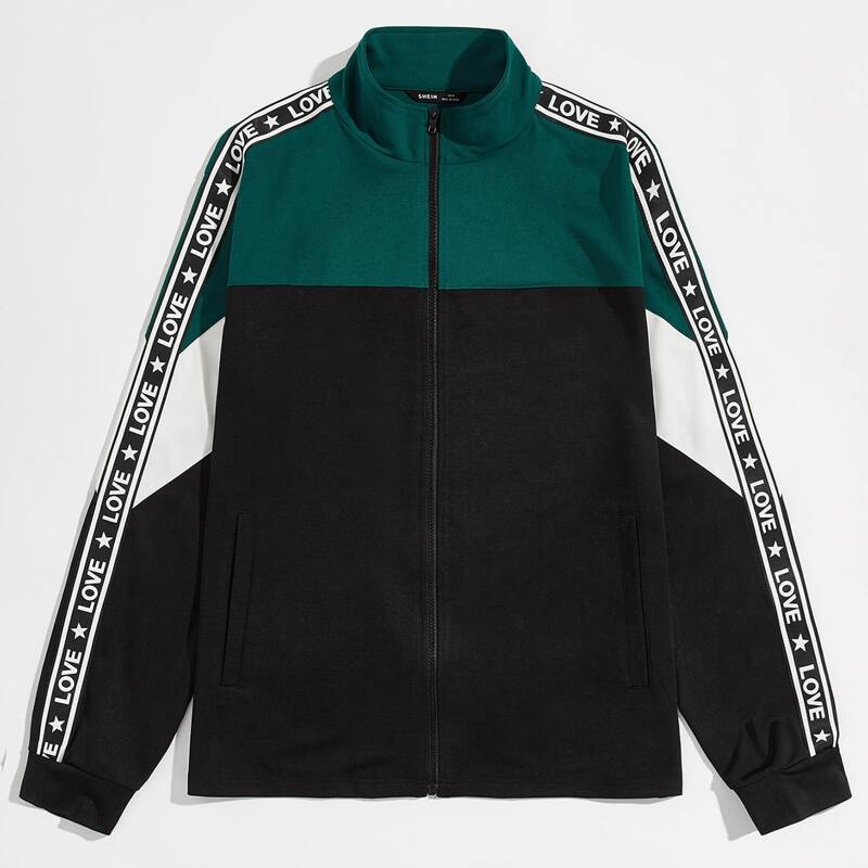 

Guys Letter Tape Detail Colorblock Jacket, Multicolor