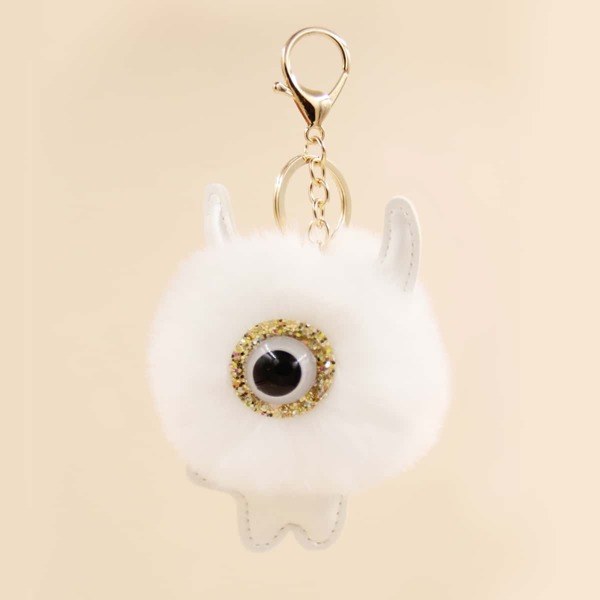 

Fluffy Pom Pom Charm Keychain, White