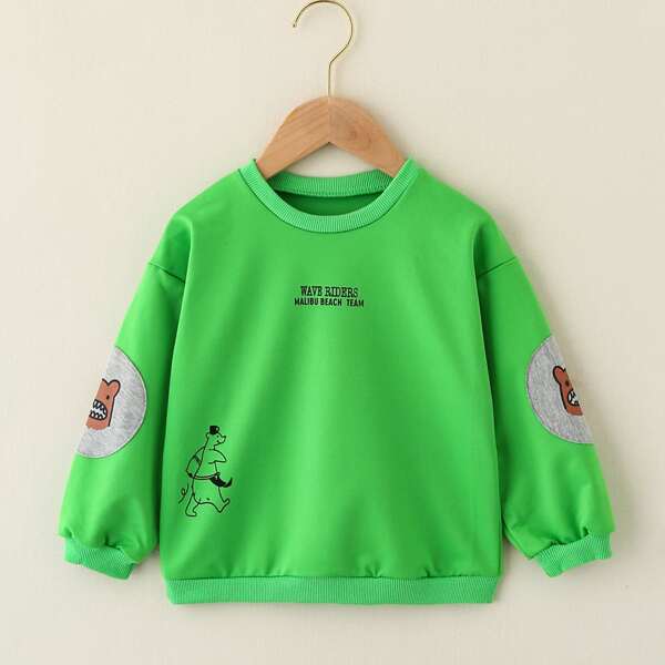 

Toddler Boys Letter & Cartoon Graphic Sweatshirt, Green bright