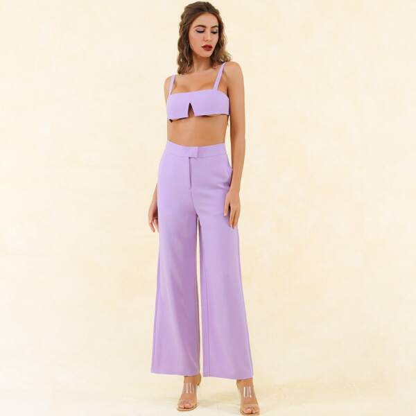

Lucra Zip Back Crop Cami Top & Slant Pocket Pants Set, Lilac purple
