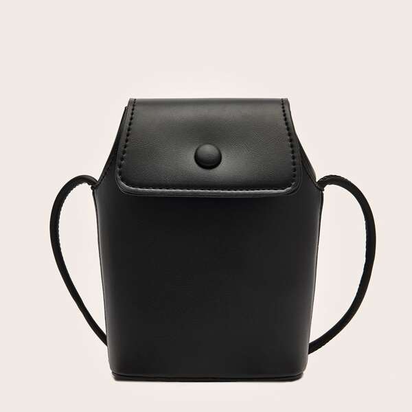 

Minimalist Flap Bucket Bag, Black