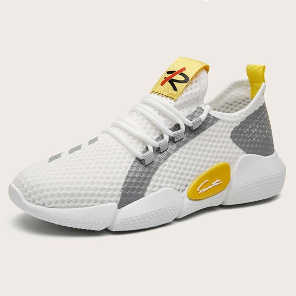 

Men Lace Up Decor Knit Sneakers, White