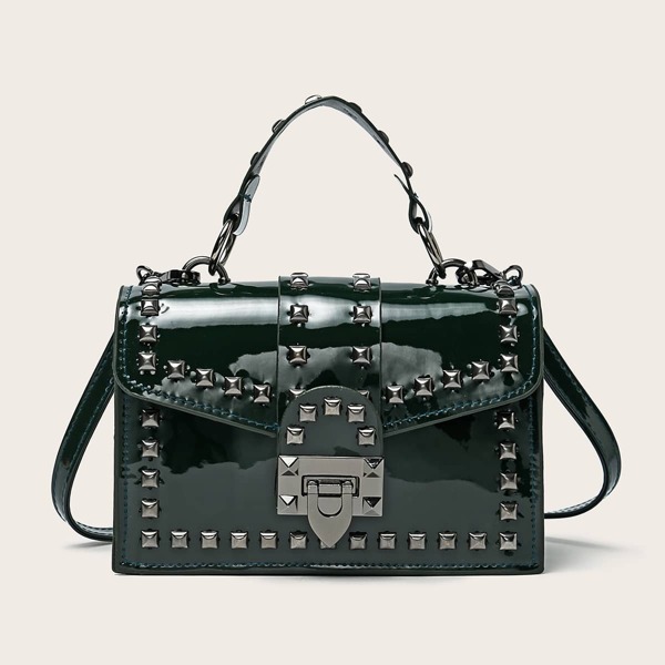 

Rivet Decor Satchel Bag, Army green