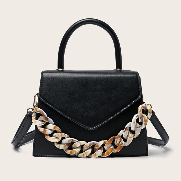 

Chai Decor Top Handle Satchel Bag, Black