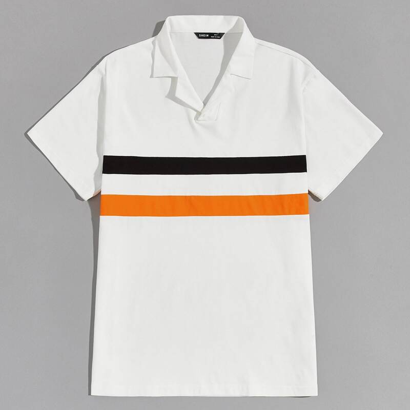 

Guys Notched Collar Striped Polo Shirt, White