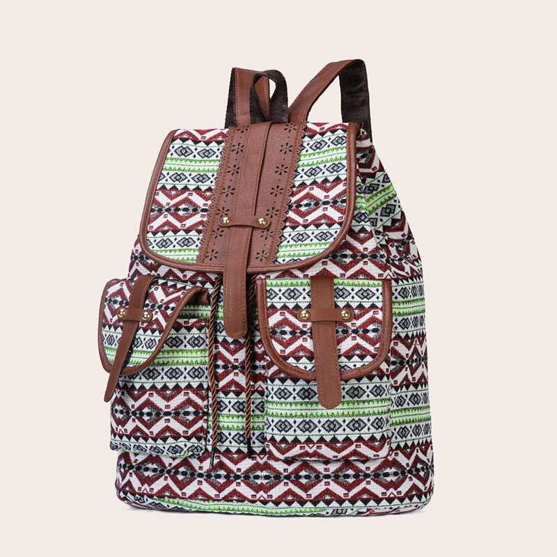 

Tribal Pattern Flap Backpack, Multicolor