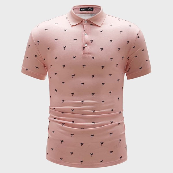 

Men Allover Print Polo Shirt, Baby pink