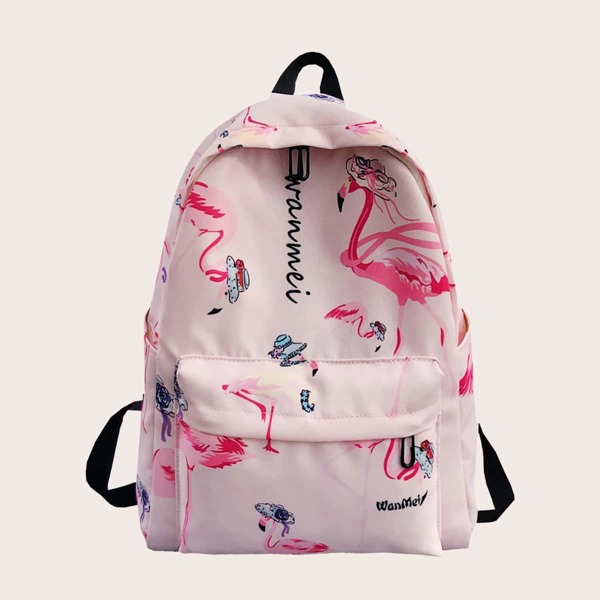 

Flamingo Print Backpack, Pink