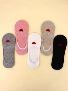 5pairs Heart Pattern Invisible Socks - Multicolor - View 5