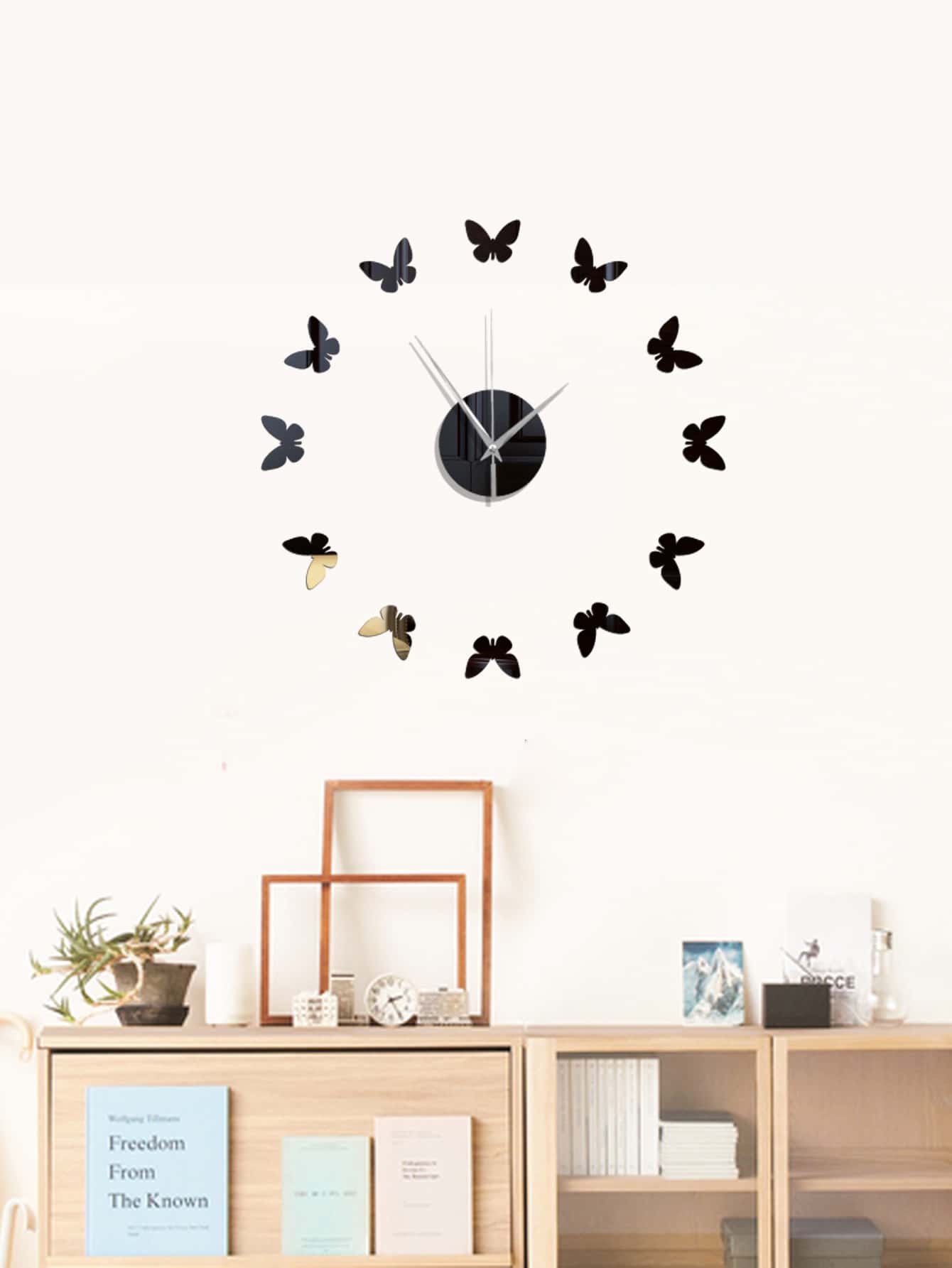 Butterfly Design Mirror Surface Wall Clock Shein