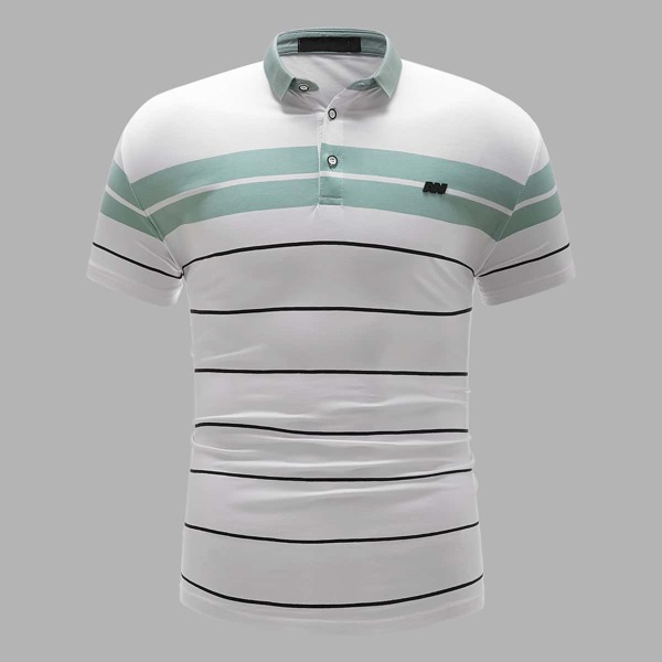 

Men Striped Patched Polo Shirt, White