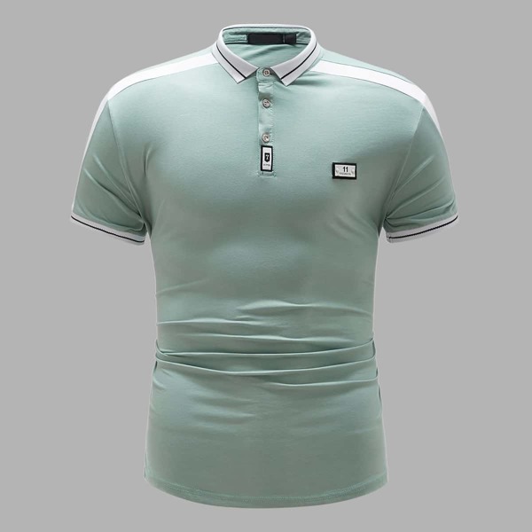 

Men Patched Tape Trim Polo Shirt, Mint green