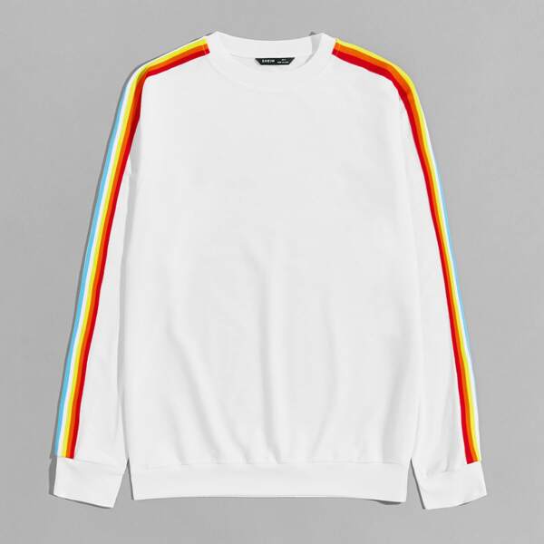 

Men Rainbow Striped Tape Side Pullover, White