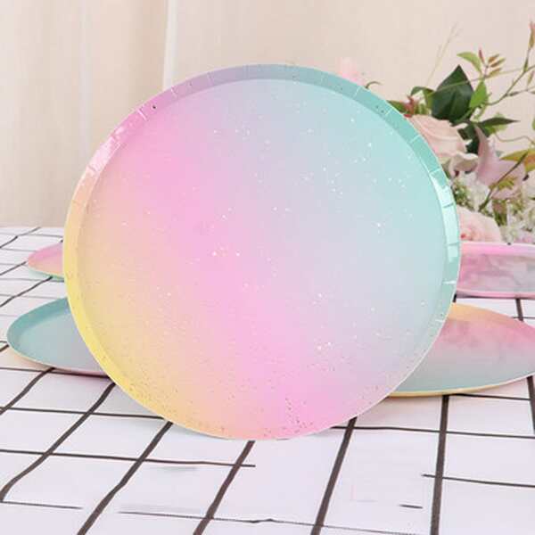 8pcs Gradient Disposable Plate, Multicolor