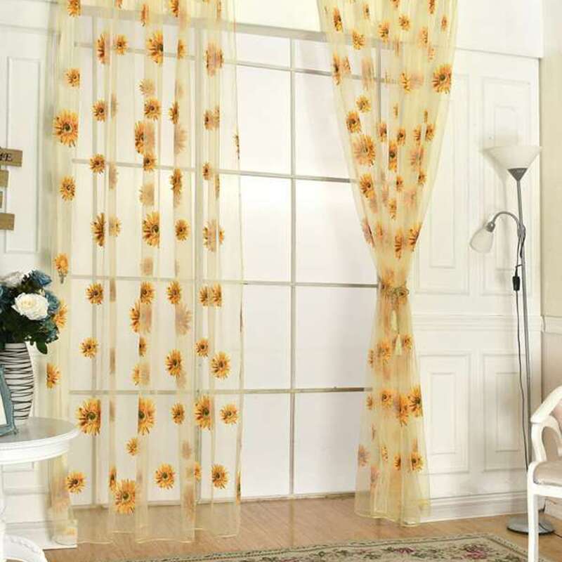 

1pc Sunflower Print Curtain, Yellow