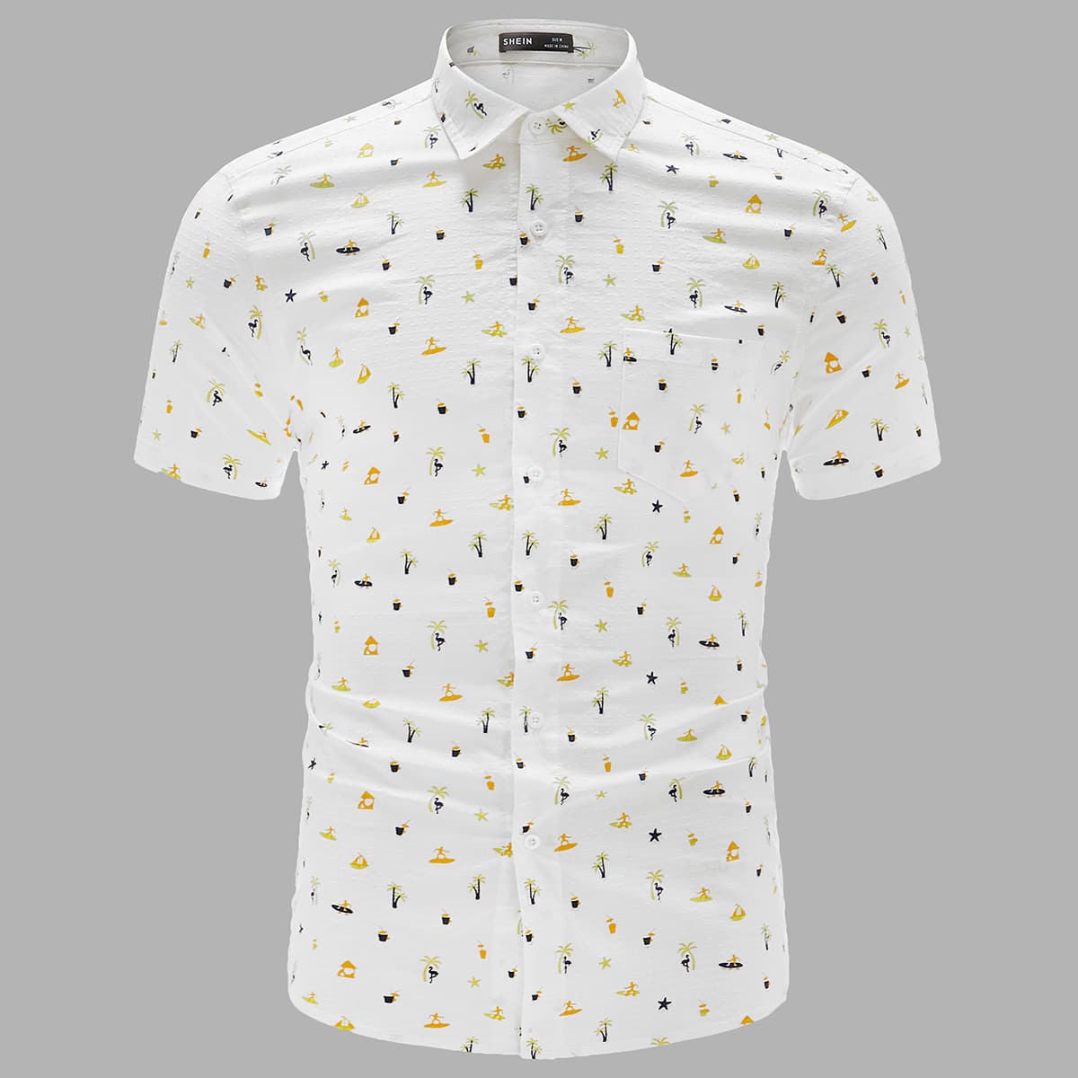 

Guys Collared Tropical Print Shirt, White