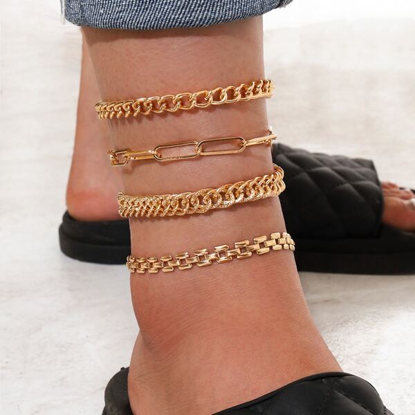 

4pcs Simple Chain Anklet, Gold