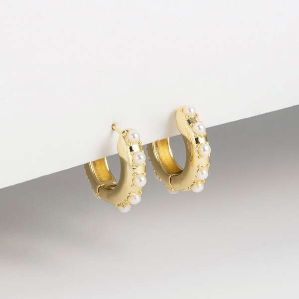 

Faux Pearl Hoop Earrings, White