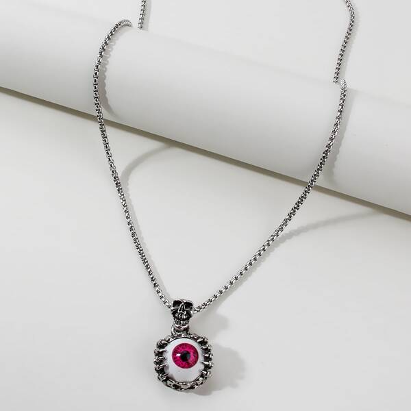 

Men Eye Skull Charm Necklace, Silver