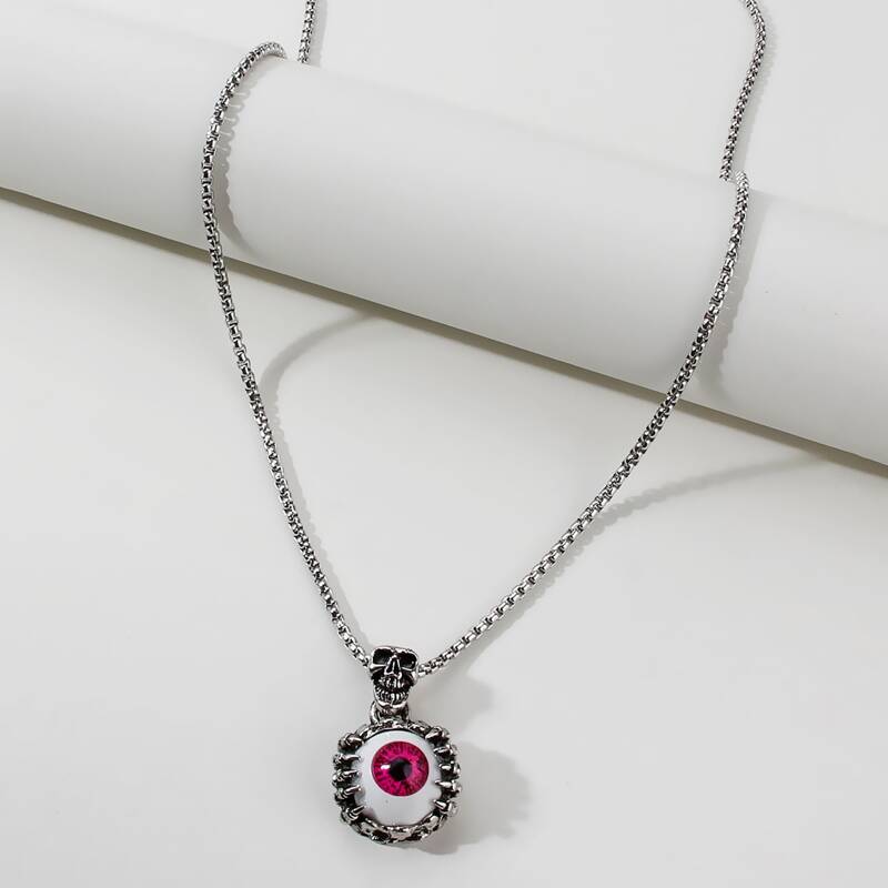 

Guys Eye Skull Charm Necklace, Silver