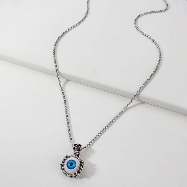 

Men Eye Skull Charm Necklace, Silver