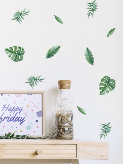 6pcs/Set Leaf Print Wall Sticker, Green Self Adhesive Wall Art Decal For Home Decor, Stickers, Wall Decal, Vinyl Decal For Home Decorations, Spring Decoration Items Refresh Your Home, Festival Decoration Stickers Gifts Birthday Graduation