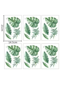 6pcs/Set Leaf Print Wall Sticker, Green Self Adhesive Wall Art Decal For Home Decor, Stickers, Wall Decal, Vinyl Decal For Home Decorations, Spring Decoration Items Refresh Your Home, Festival Decoration Stickers Gifts Birthday Graduation - Green - View 2