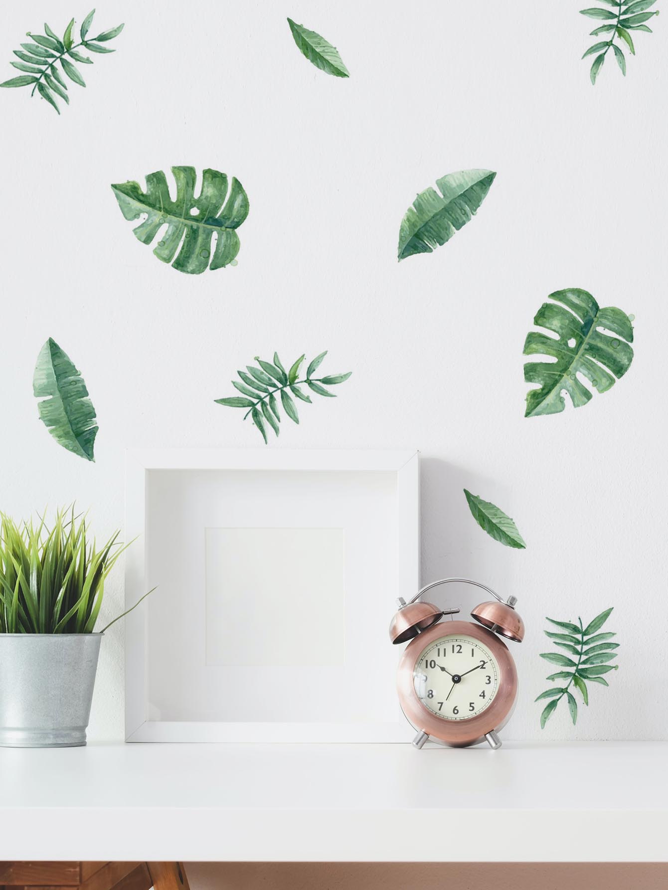 6pcs/Set Leaf Print Wall Sticker, Green Self Adhesive Wall Art Decal For Home Decor, Stickers, Wall Decal, Vinyl Decal For Home Decorations, Spring Decoration Items Refresh Your Home, Festival Decoration Stickers Gifts Birthday Graduation
