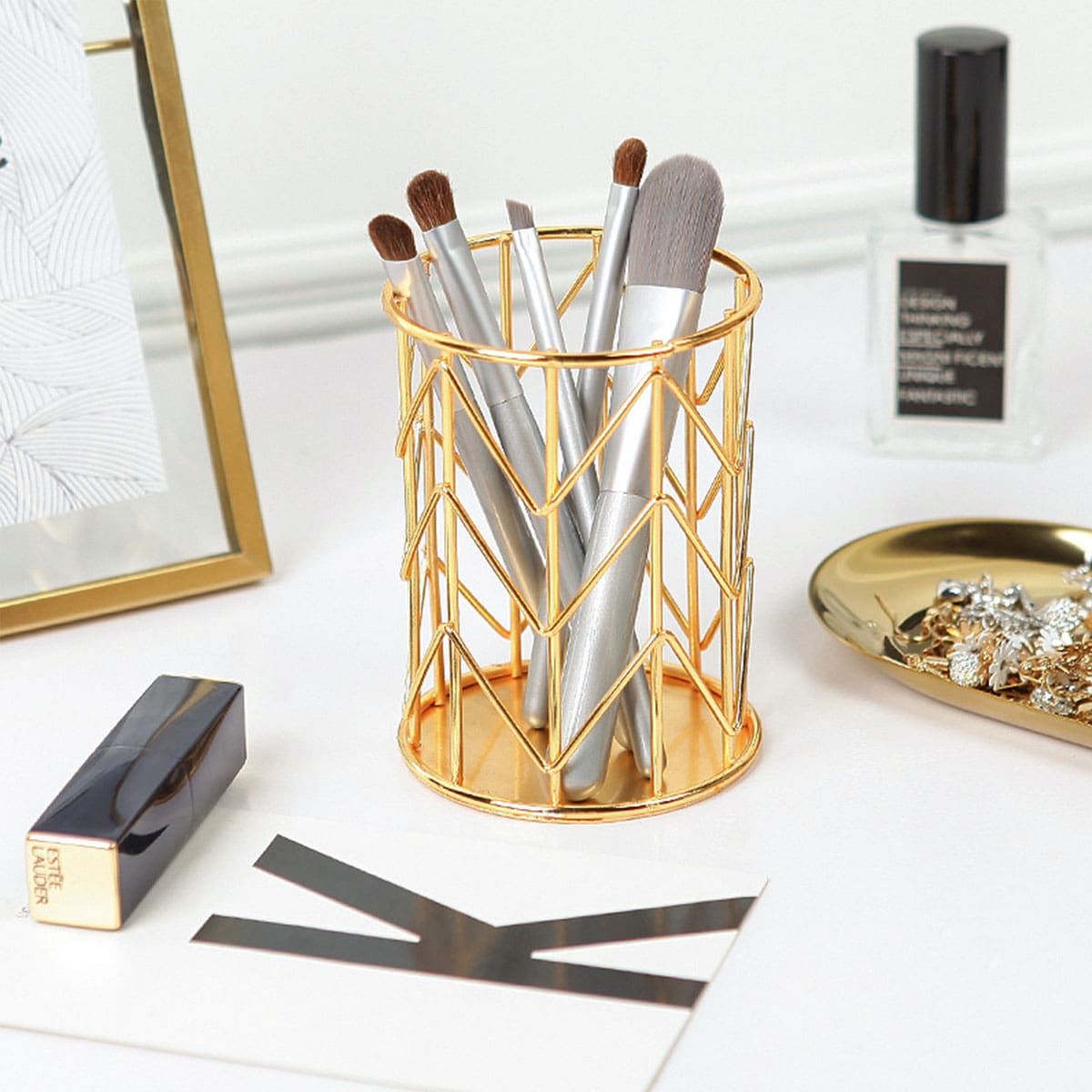 

Makeup Brush Organizer Barrel, Gold