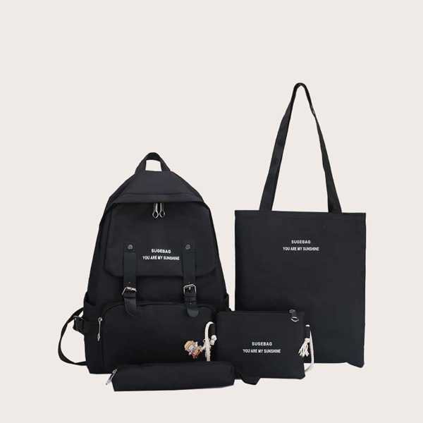 

4pcs Kids Letter Graphic Bag Set, Black
