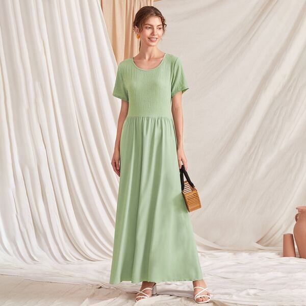 

Solid Maxi Smock Dress, Mint green