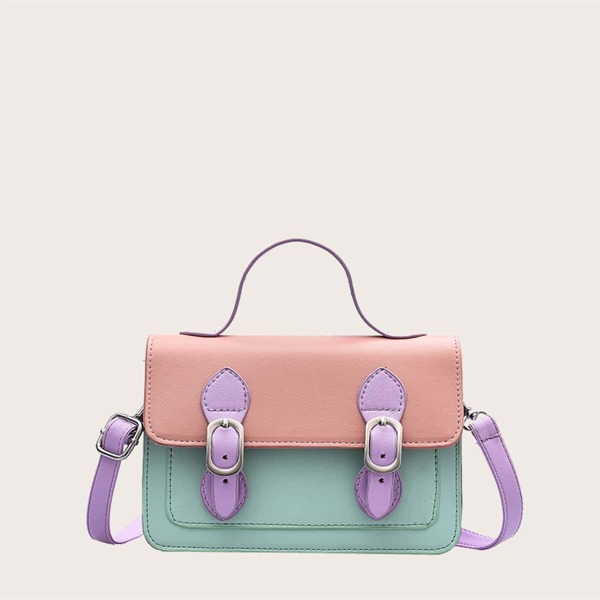 

Girls Color Block Top Handle Satchel Bag, Green