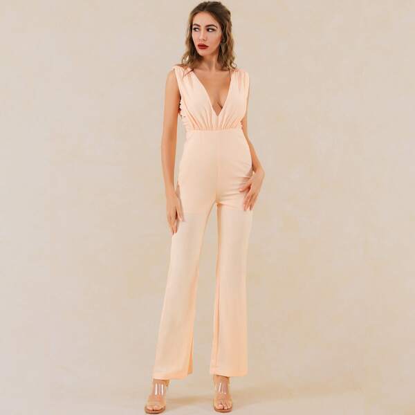 

Lucra Zip Back Plunging Neck Jumpsuit, Apricot