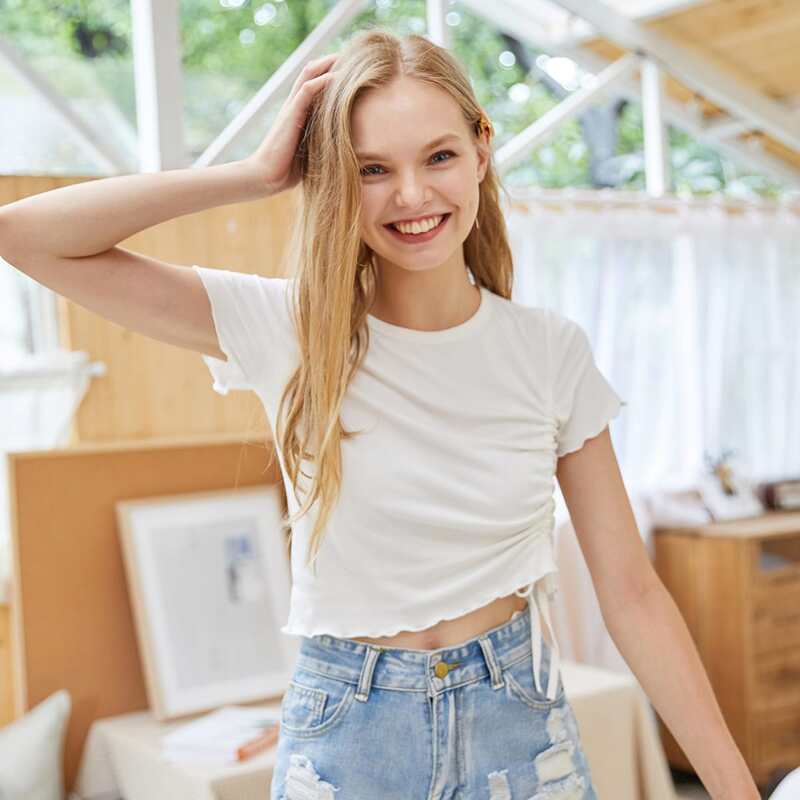 

Lettuce Edge Drawstring Tee, White