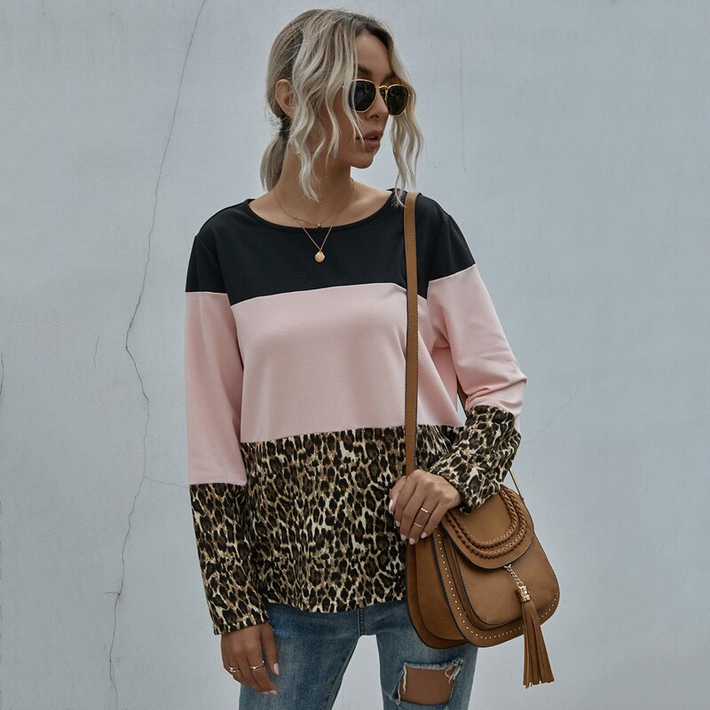 

Contrast Leopard Color-block Tee, Multicolor