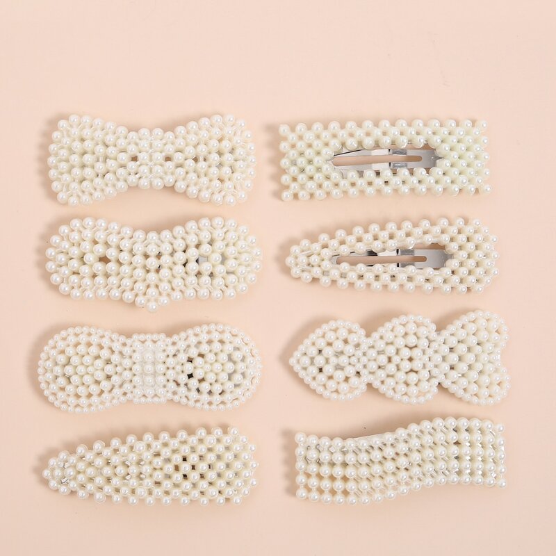 

8pcs Faux Pearl Bow Hair Clip, White