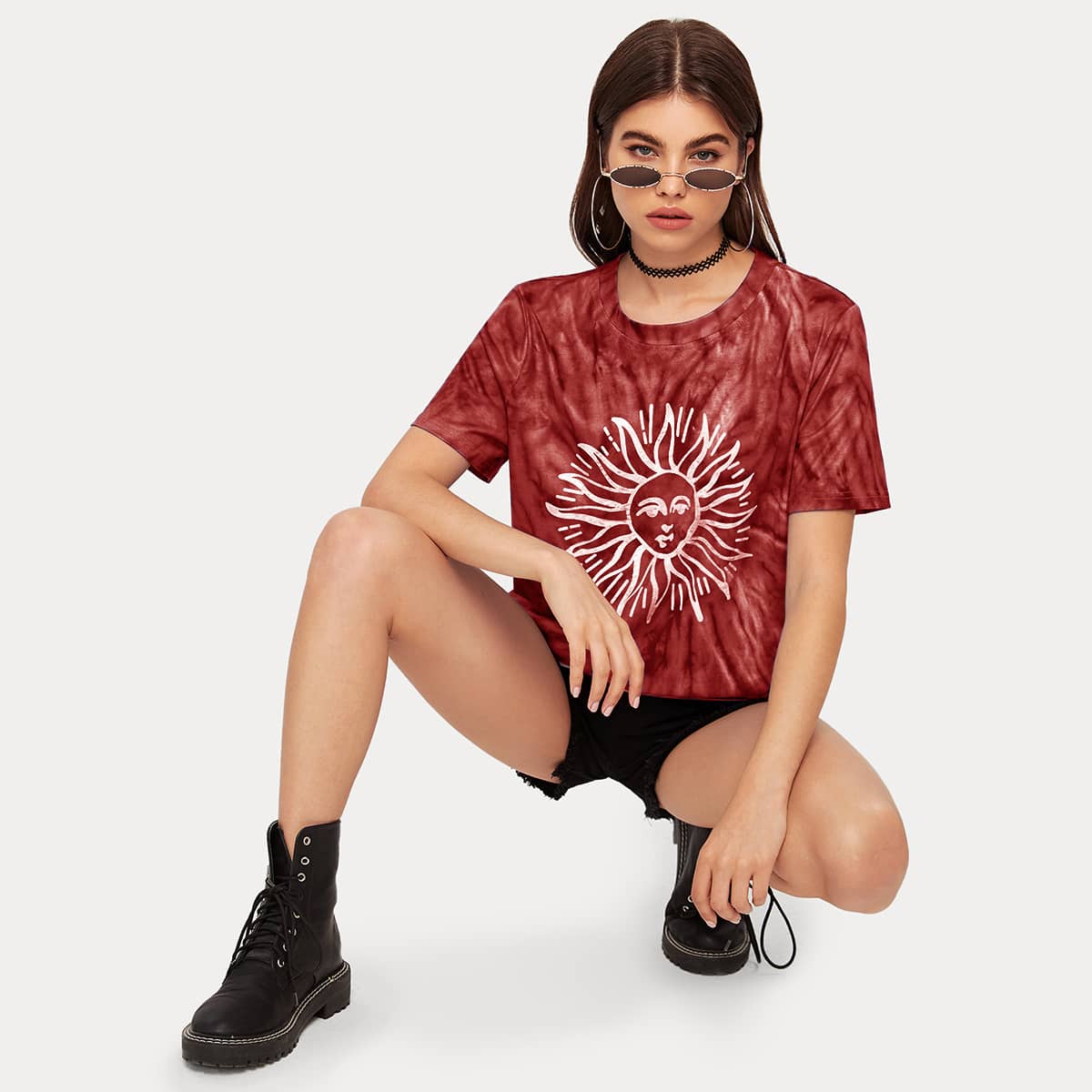 

Sun Graphic Tie Dye Tee, Red