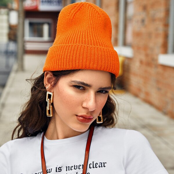 

Solid Cuffed Beanie, Orange