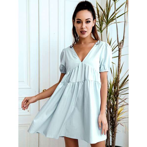 

HouseOfChic Tied Open Back Smock Dress, Mint blue