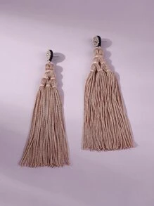 SHEIN VCAY Bead Tassel Drop Earrings - Pink - View 3