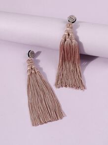 SHEIN VCAY Bead Tassel Drop Earrings - Pink - View 4