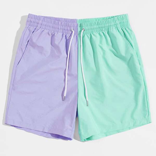 

Men Drawstring Waist Two Tone Shorts, Multicolor
