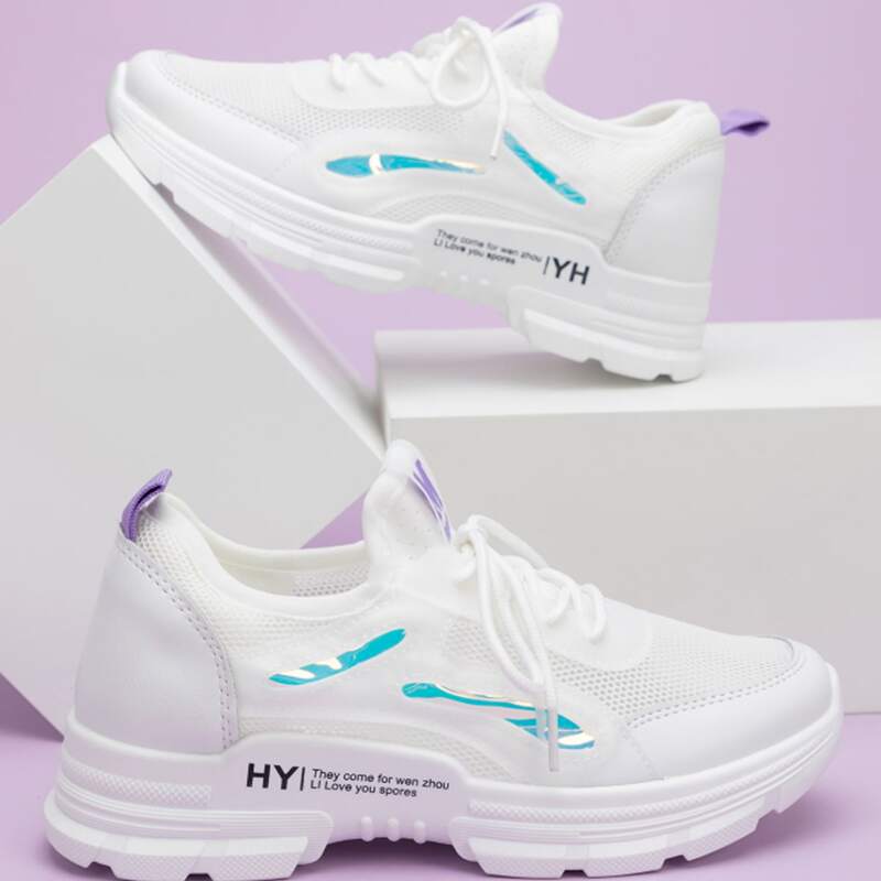 

Lace-up Mesh Panel Chunky Sneakers, White