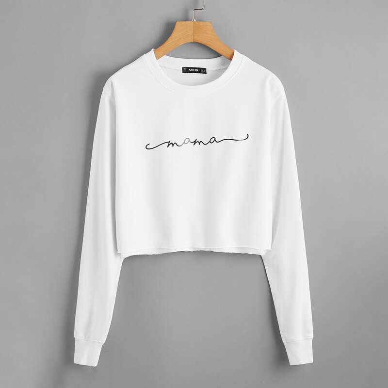 

Raw Hem Letter Graphic Sweatshirt, White
