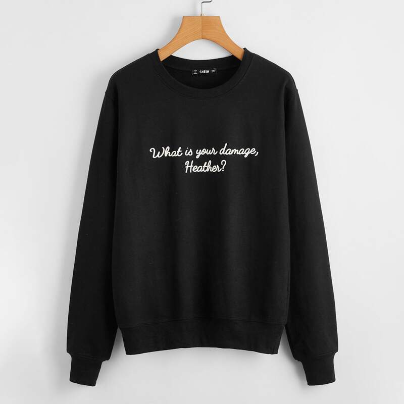 

Drop Shoulder Slogan Graphic Sweatshirt, Black