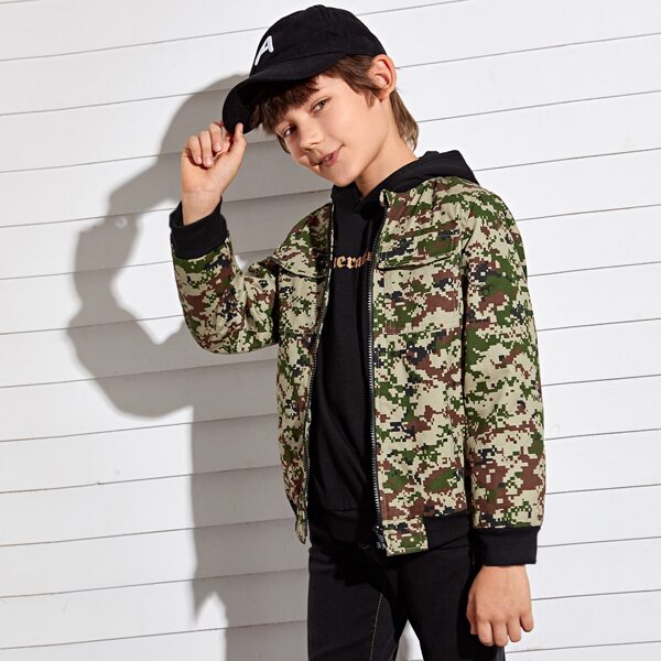 

Boys Flap Pocket Front Camo Jacket, Multicolor