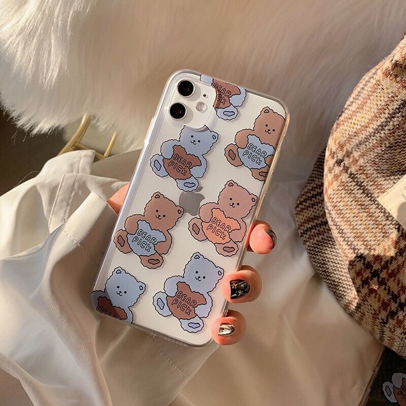 

Cartoon Bear Clear iPhone Case, Multicolor